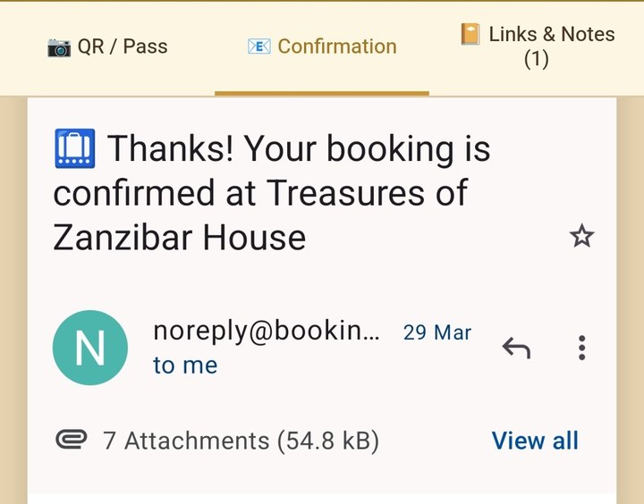 A hotel's confirmation saved inside its booking.
