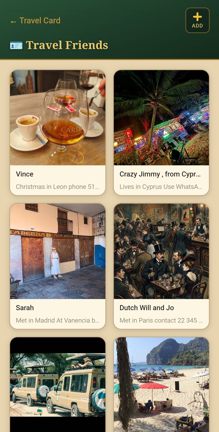 The Travel Friends screen in Aixa Travel Wallet.